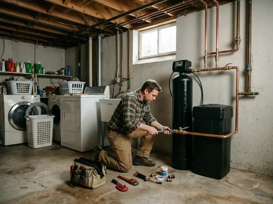 Plumber — Basement Plumber — Basement — Plumber, Water Softener, Copper Pipes, Basement, Plumbing