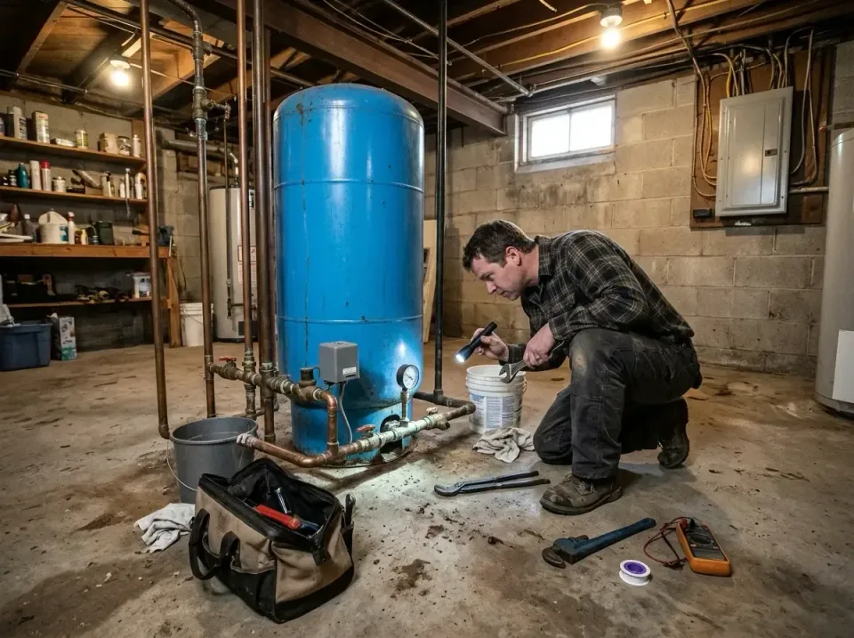 Water Pressure Tank — Basement — Water Pressure Tank, Plumber, Pipe Wrench, Basement, Plumbing